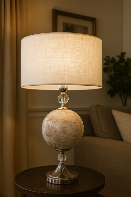 Lampara hilton c/esfera gde beige marmolada