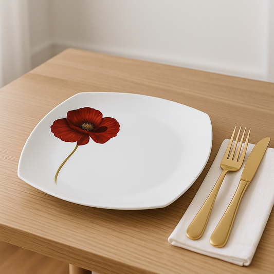 plato cuadrado amapola x6