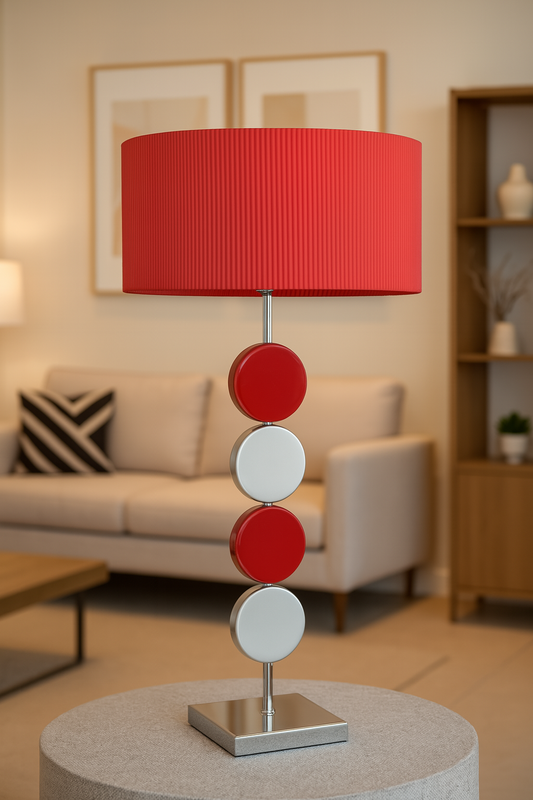 lampara mesa rojo y plateado